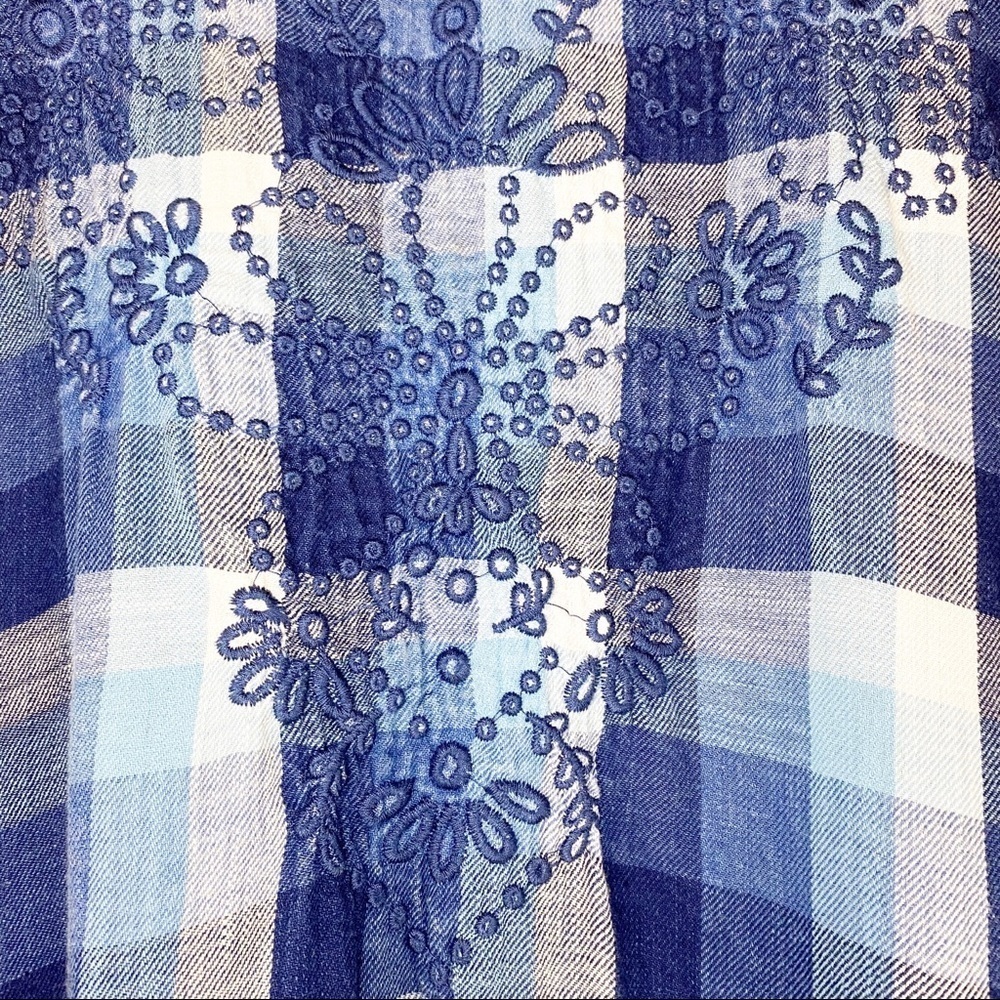 Mod-o-doc Retro Blue Embroidered Plaid Blue Tunic Mini Sleeveless Dress S - Picture 5 of 8